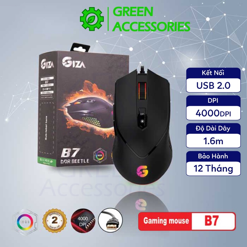 Chuột Chơi Game Giza B7 LED RGB Cao Cấp Kết Nối USB CÓ Dây 1.6M Bảo Hành Chính Hãng 12 Tháng