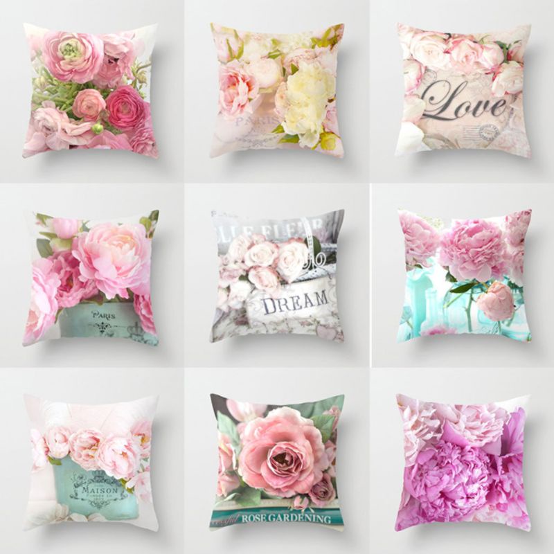 QQ Vỏ Bọc Đệm Ghế Sofa Vải Nhung In Hình Hoa Hồng 3D Phong Cách Địa Trung Hải 45x45CM