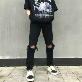 Baggy jean đen rách gối vải đẹp cực chất