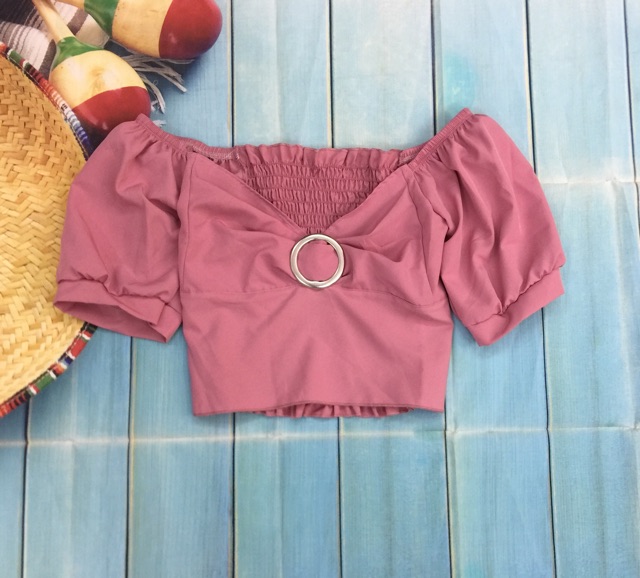 Áo croptop phối khoen có nhún lưng (hình thật chụp riêng áo)