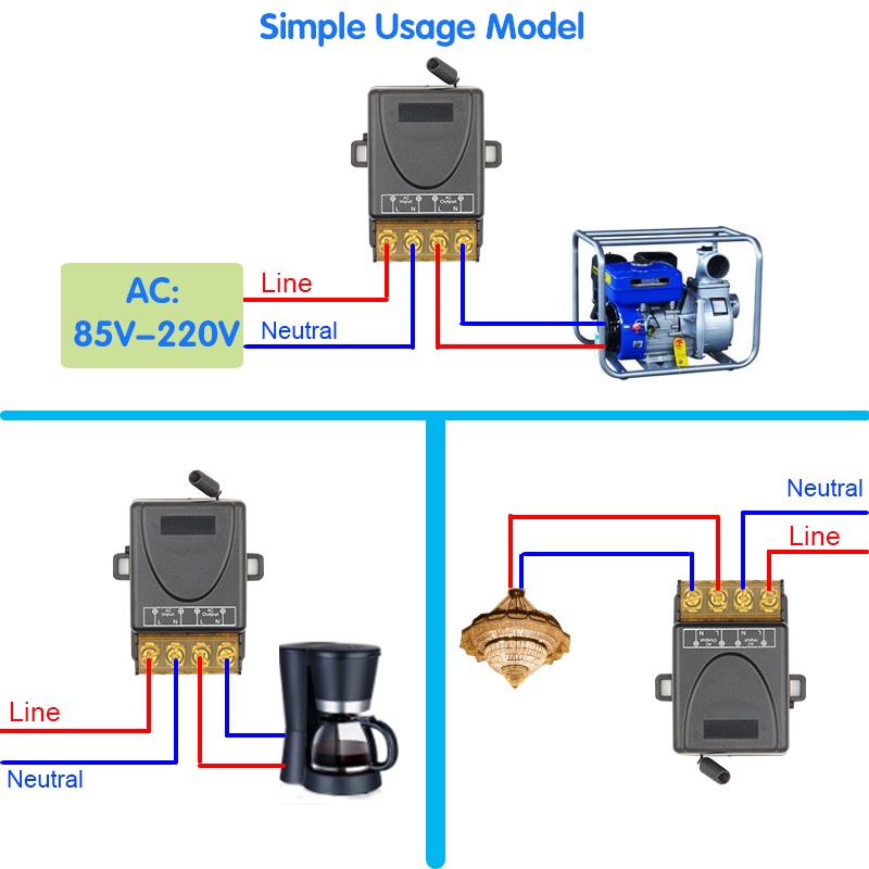 Bộ điều khiển từ xa DIESE 433MHz phạm vi 1000M AC 110V 220V 30A 1CH Rf chuyên dụng