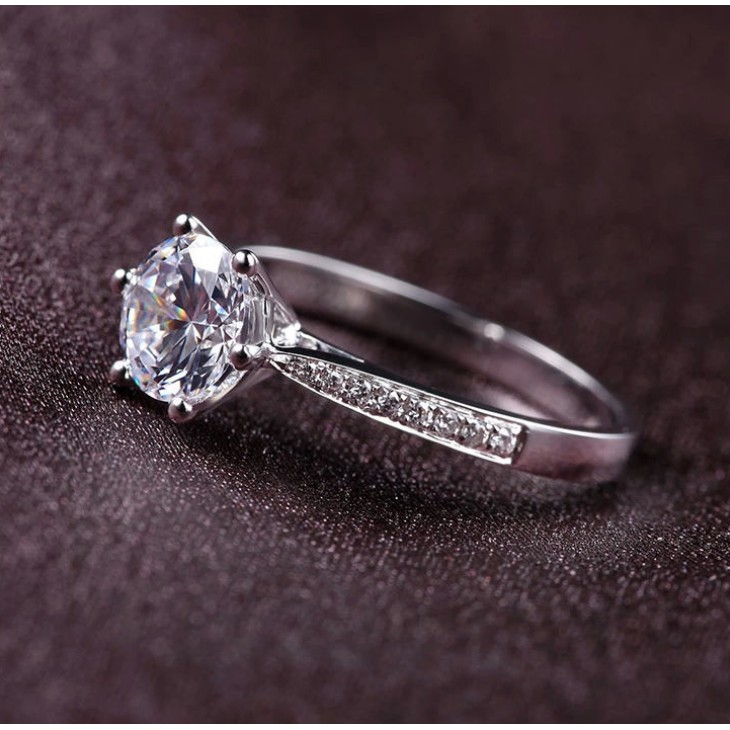 Thời trang sáu móng vuốt vòng S925 bạc cao carbon kim cương nhẫn cho phụ nữ