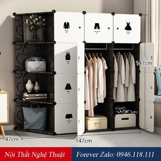 Tủ nhựa ghép 16 ô (4 ô xéo) 147*147*47cm Decal quần áo bảo hành 1 đổi 1 - Nội Thất Nghệ Thuật Forever