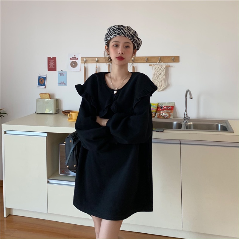 IELGY  Áo sweater Cổ Búp Bê Dáng Rộng Thời Trang Cho Nữ