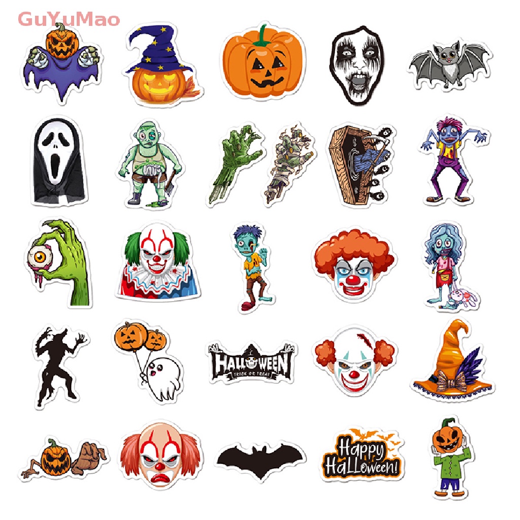 Set 50 Miếng Dán Graffiti Hình Bí Ngô Halloween Trang Trí Laptop / Ván Trượt / Guitar