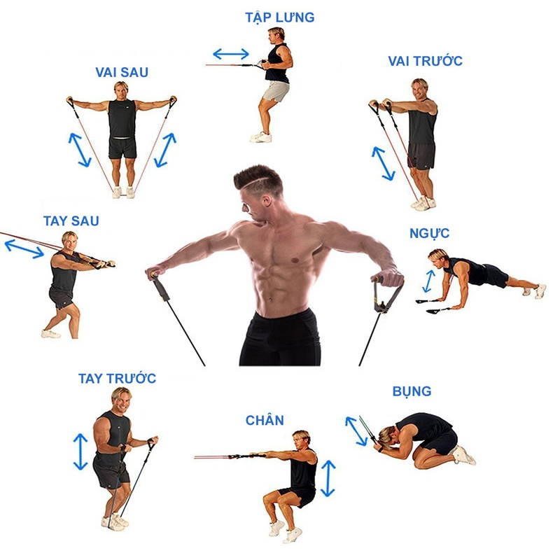 Bộ 5 dây ngũ sắc tập full body tại nhà - dụng cụ tập gym, dây tập thế thao tại nhà KICO