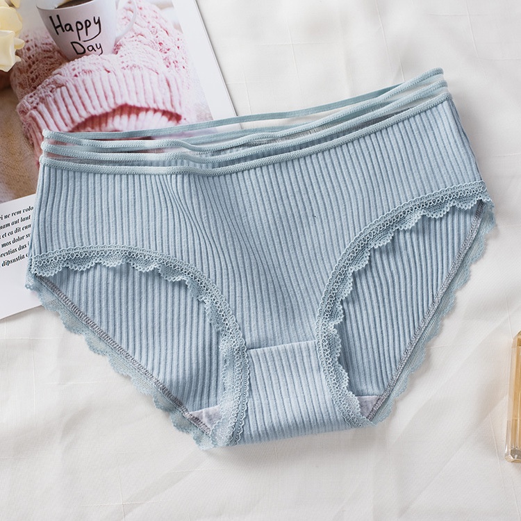 Quần lót cotton gân tăm cạp lưới phối viền ren khủ mùi kháng khuẩn KIMCHIBIKINI chip nữ điệu đà quyến rũ QL052