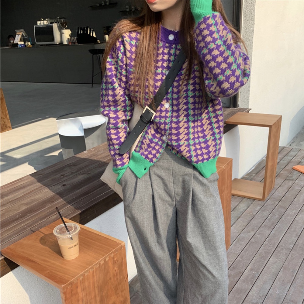 Áo cardigan dệt kim tay dài dáng rộng phong cách thời trang hàn quốc