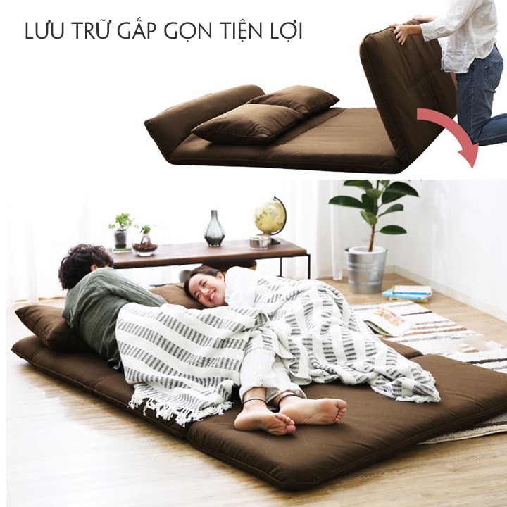 Giường Sofa thư giãn Tatami tặng kèm 2 gối Sang trọng mẫu mới,giường xếp thư giãn chất vải lạnh cao cấp nhiều chế độ gập