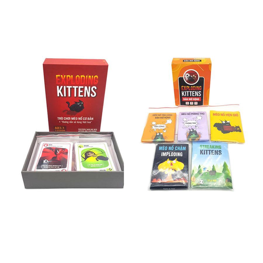 Combo mèo nổ Exploding Kittens mèo đỏ đen + 5 bản mở rộng mới nhất (có hộp full box)