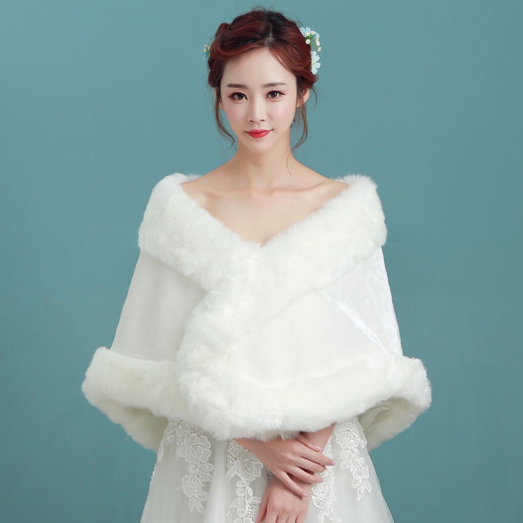 Áo choàng len màu trắng ấm áp thời trang thu đông 2019 mới cho cô dâu
 | BigBuy360 - bigbuy360.vn