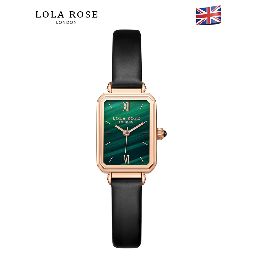 Đồng hồ nữ mặt vuông dây da LolaRose thiết kế thanh lịch thời trang đá malachite may