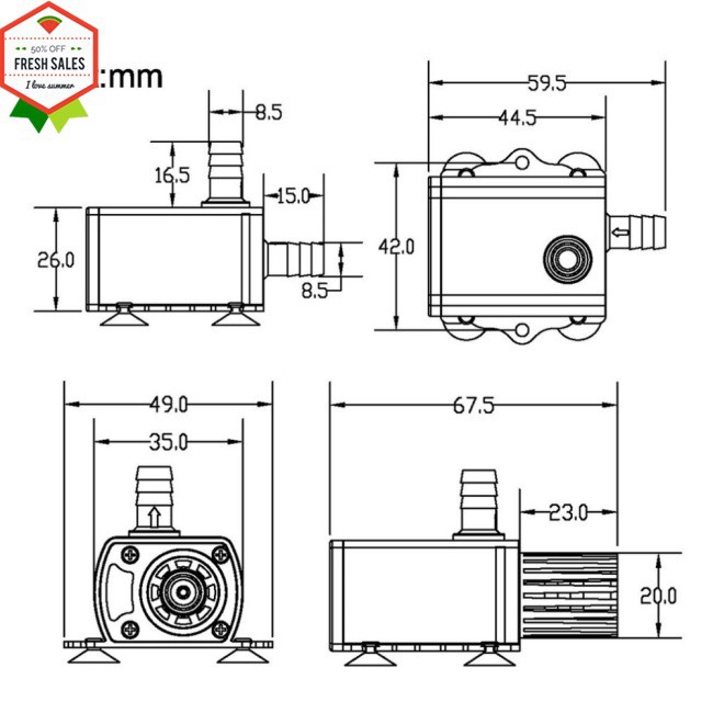 Máy Bơm Không Chổi Than Dc5v 4.8w Cho Đài Phun Nước