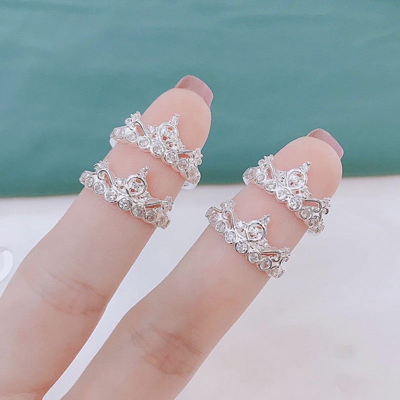 Nhẫn nữ Vương miện Bạc ta , dày dặn , đính đá sáng bóng - Vàng Bạc Khải Khải