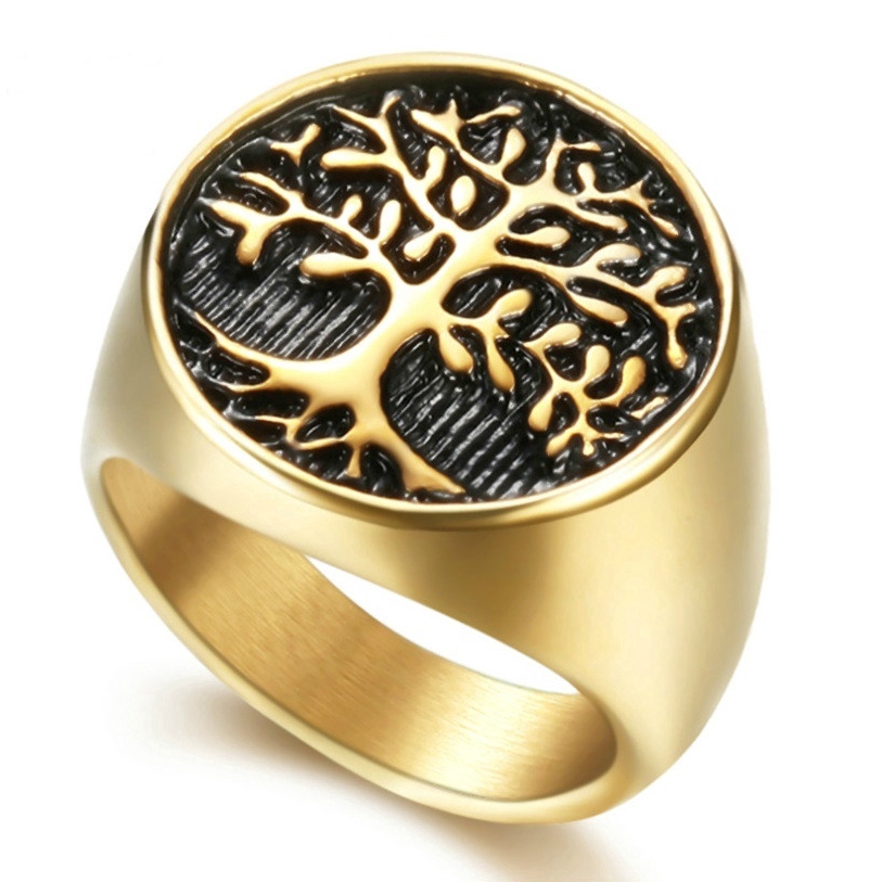 Gothic style tree of stainless steel ring for men