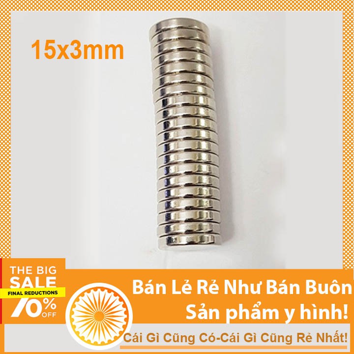 Nam châm đất hiếm viên tròn 15x3mm