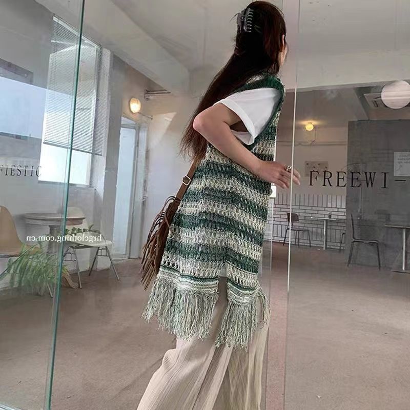 Áo Nữ Dệt Kim Không Tay Họa Tiết Sọc Ngang Thời Trang