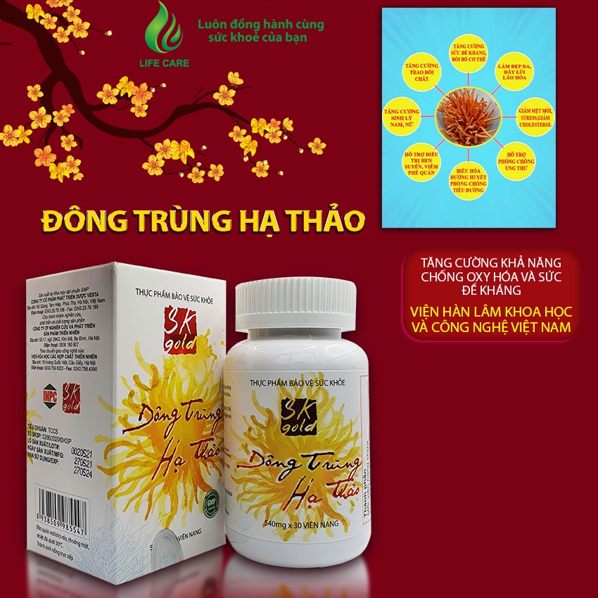✅Đông trùng hạ thảo SKgold Viện Hàn Lâm hộp 30 viên nâng cao sức đề kháng, chống oxi hoá, hỗ trợ miễn dịch [LifeCare]
