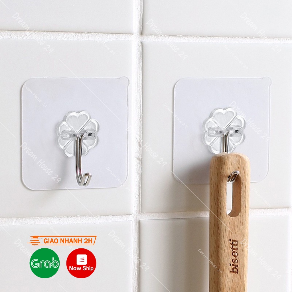 Móc dán tường trong suốt siêu dính chịu lực 10kg kích thước 6x6 cm