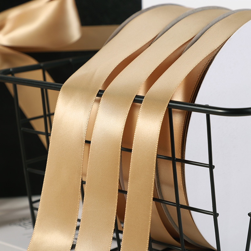 Cuộn Dây Ruy Băng 22M Màu Vàng Champagne Dùng Trang Trí Gói Quà