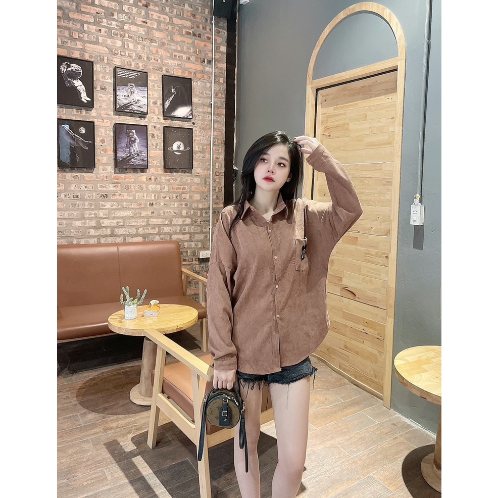 LOVI SHOP - Áo sơ mi nhung tăm thêu hình mickey 8 màu xinh