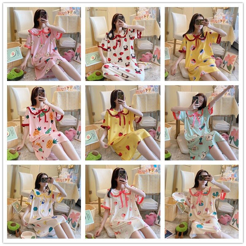 Đầm ngủ ngắn tay phối ren thời trang trẻ trung dành cho nữ