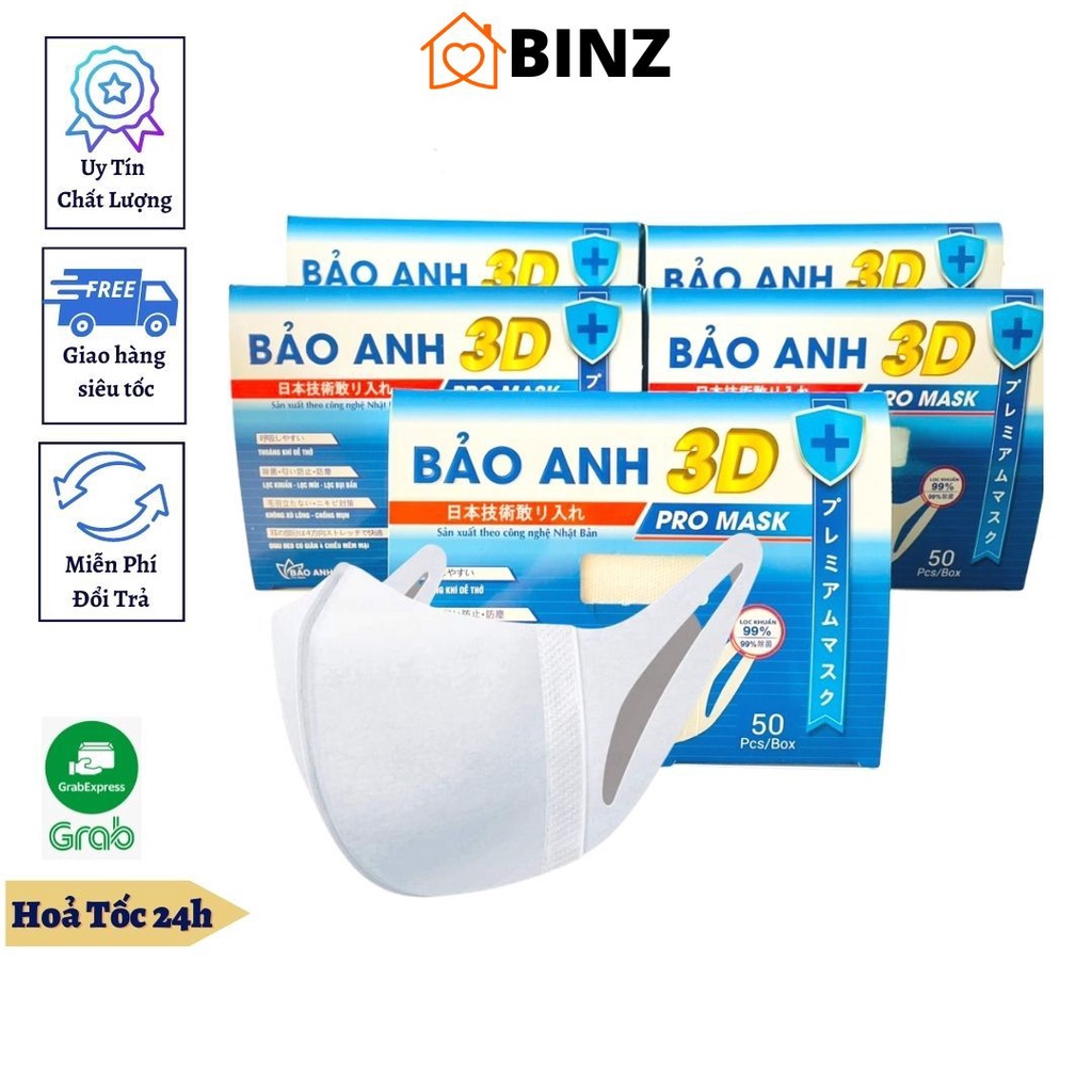 Khẩu Trang 3D Mask Bảo Anh Pro Mask Công Nghệ Dập Nhật Bản 50 Cái Hộp