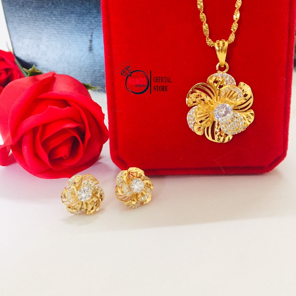 Khuyên Tai Đính Đá Nữ T527, Khuyên tai Hoa Mai mạ Vàng Namoo jewelry
