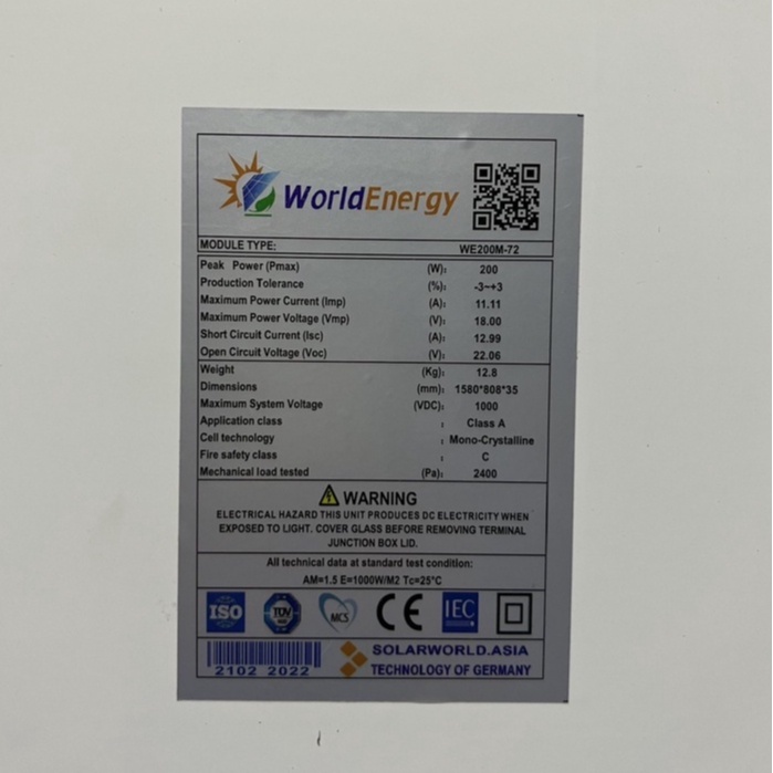 Pin năng lượng mặt trời mono 200w - tặng 1 đks 30a LCD + 1 cặp jack mc4 đơn