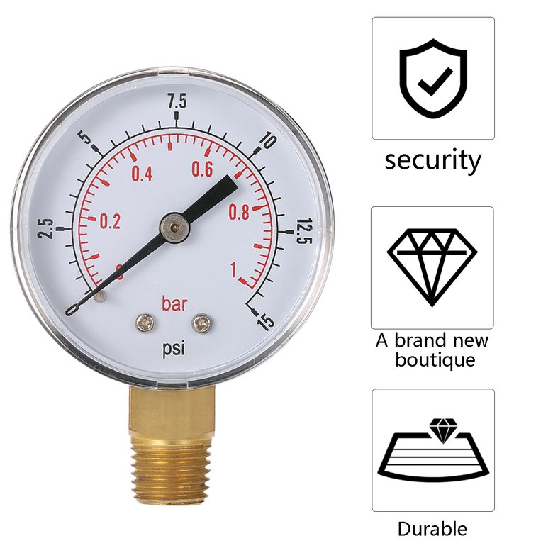Đồng hồ đo áp suất thấp mini cho nhiên liệu/không khí/nước 50mm 0-15 PSI 0-1