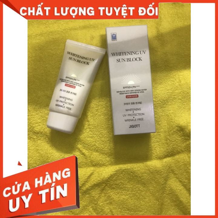 [FREESHIP] kem chống nắng SPF 50+ làm bật tone và  trắng da JIGOTT _ WHITNING UV SUNBIOCK  70ML kem còn che khuyết điểm