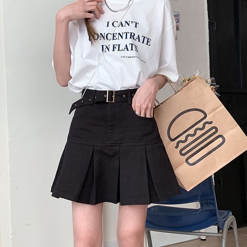 Chân Váy Chữ A Lưng Cao Xếp Ly Thời Trang Retro
