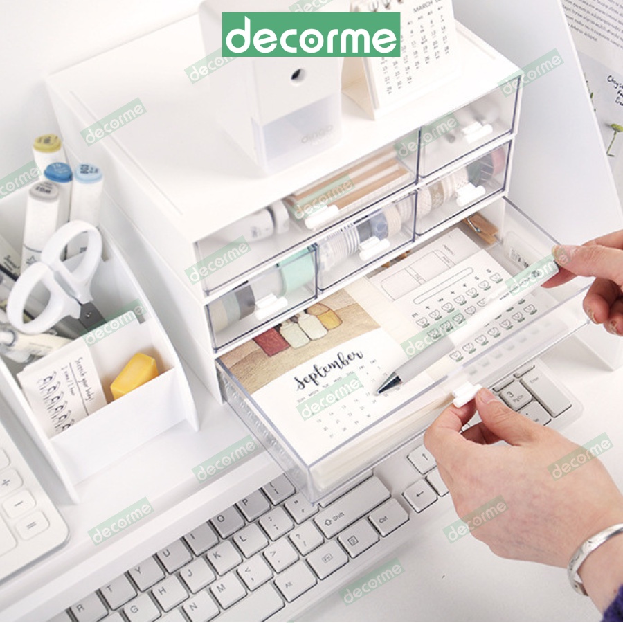 Tủ decor bàn học DecorMe kệ đựng bút trong suốt có thể xếp chồng lên nhau thành tủ mini trang trí bàn học