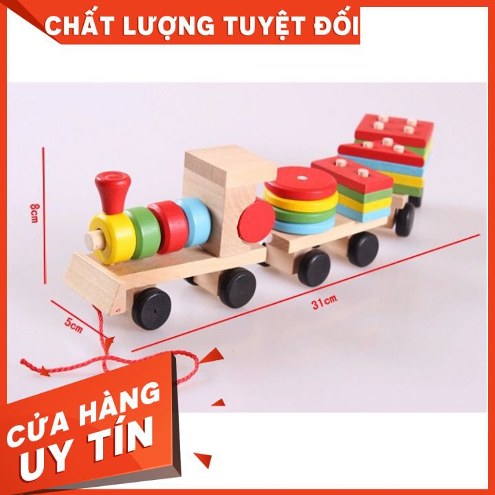 Đồ chơi tàu hỏa chở khối gỗ thả hình trụ phát triển trí tuệ cho bé-Monkystore