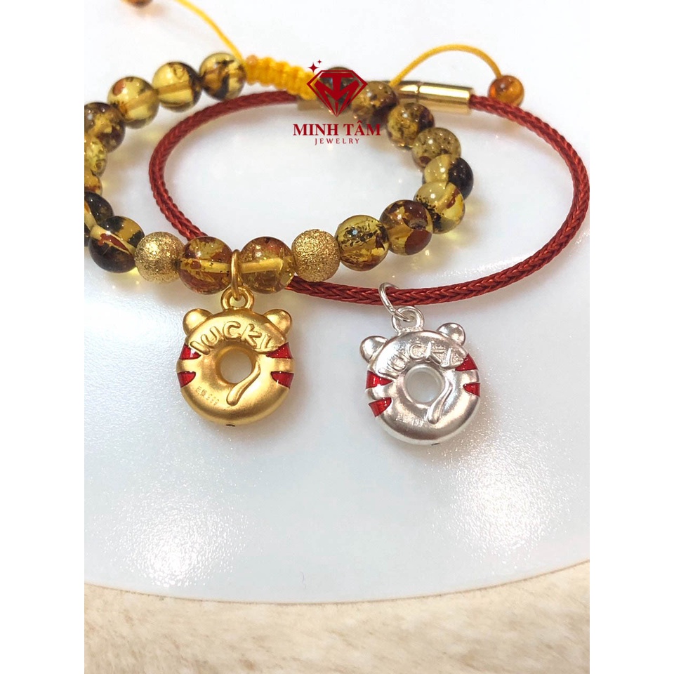 Charm con giáp Hổ bạc ta cho bé,Mặt dây chuyền hổ may mắn Lucky sơn công nghệ chất liệu S999-Minh Tâm Jewelry