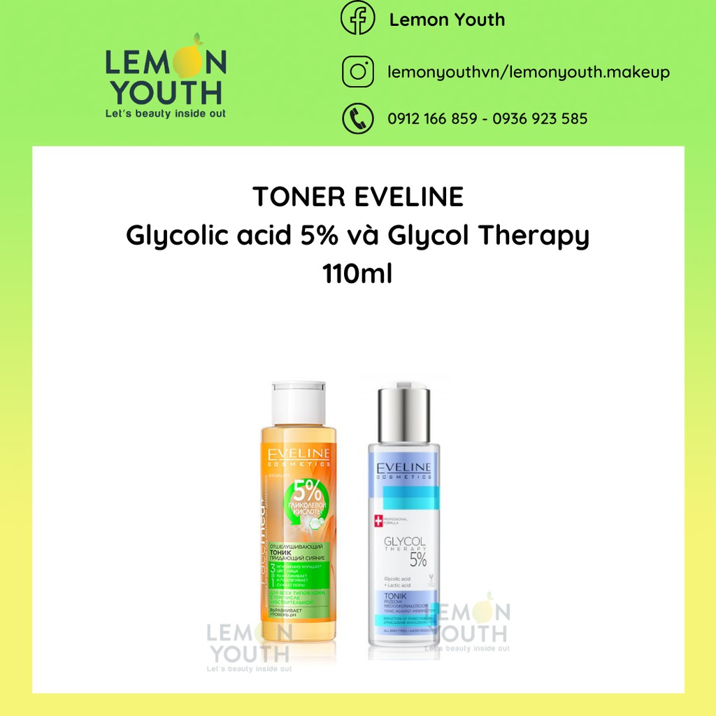 Toner Eveline 5% glycolic acid và Glycol Therapy🌿