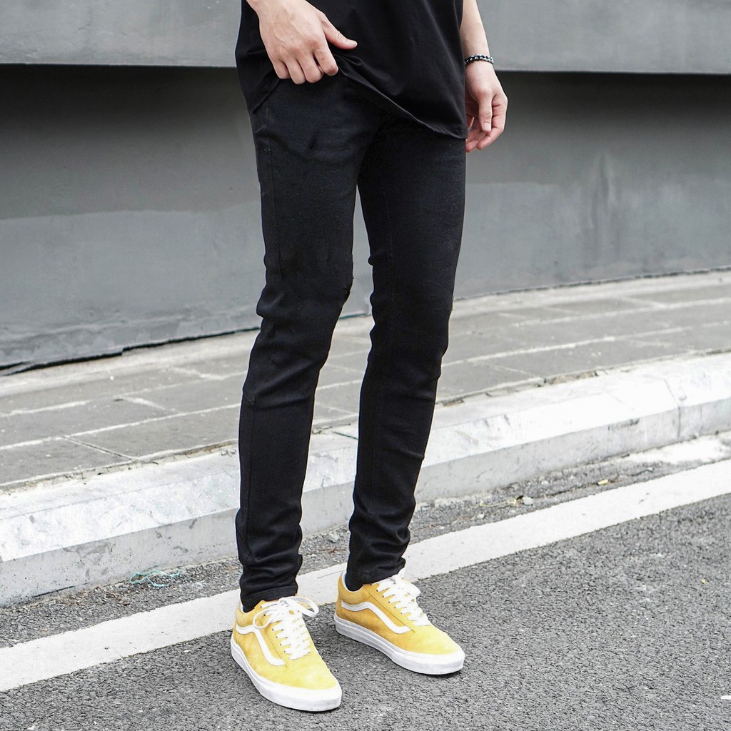 Quần jean zipper đen trơn và rách (QJ1-QJ5)
