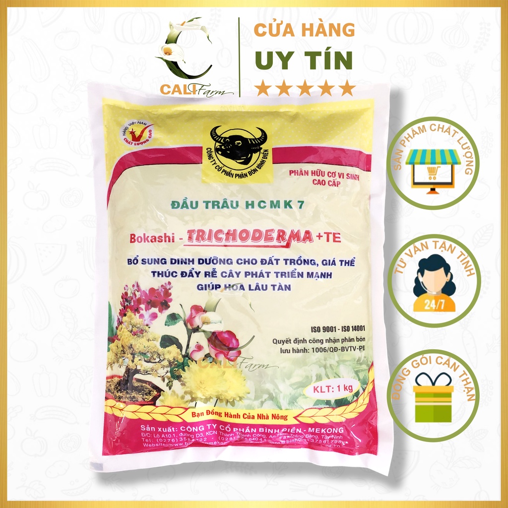 Phân Hữu Cơ Vi Sinh Đầu Trâu HCM K7 Bokashi Trichoderma +Te Túi 1kg