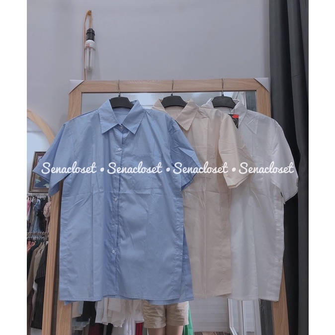 Áo sơ mi basic xẻ tà phối cúc (Ảnh thật/ Video)