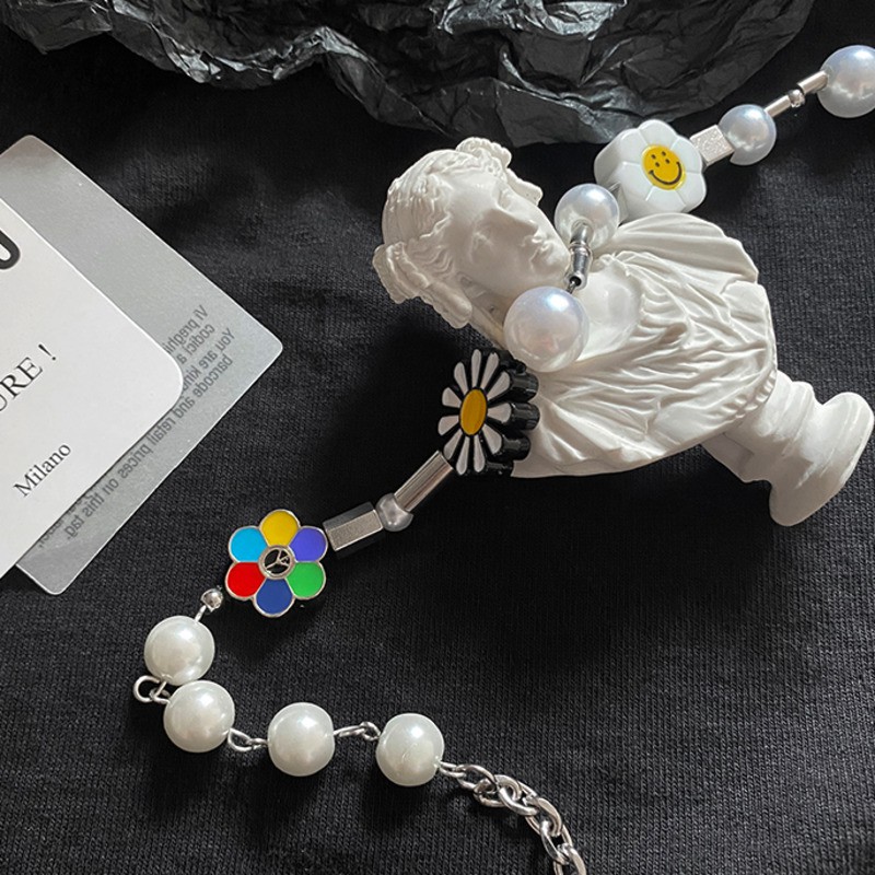 Vòng Cổ Mặt Hình Hoa Cúc Đính Ngọc Trai Sang Trọng Theo Phong Cách Hip Hop Cá Tính