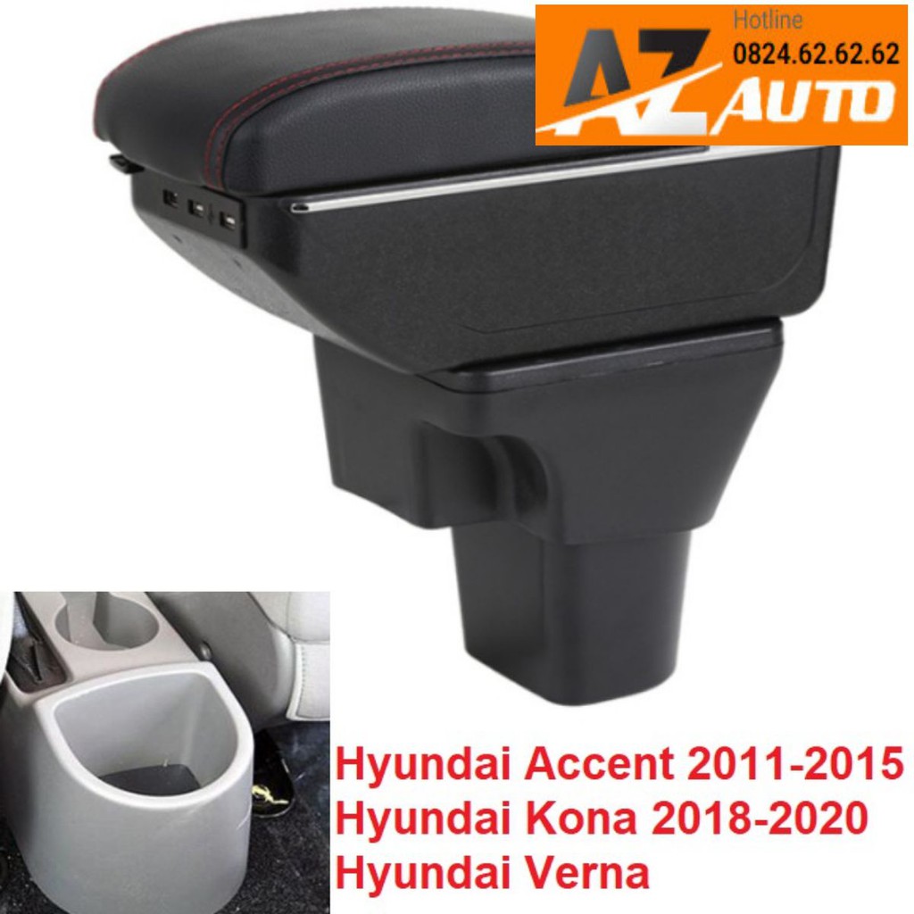 Hộp tỳ tay ô tô cao cấp tích hợp 7 cổng USB Lắp cho các dòng xe Hyundai Accent Hyunda Kona - hàng cao cấp