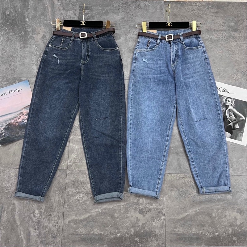 quần bò dáng boy kèm belt