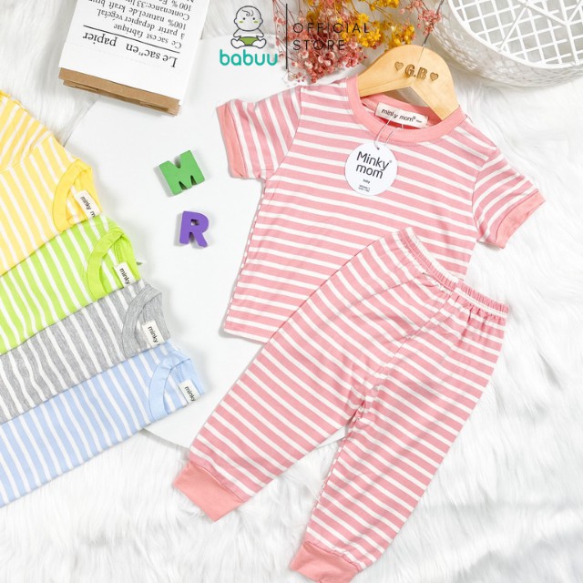 Bộ Minky Mom Chính Hãng Tay Ngắn Quần Dài Sọc Cho Bé Gái Trai 1 2 3 4 5 6 Tuổi Vải Thun Lạnh-Đồ Bộ Cho Bé-BABULALA TN01