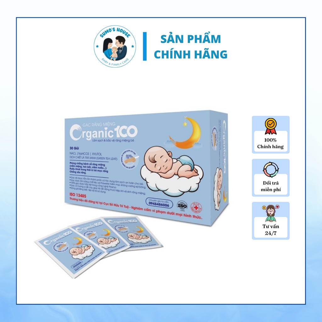 Gạc Răng Miệng Organic 100 Phòng Ngừa Bệnh Về Răng Miệng Hộp 30 Gói