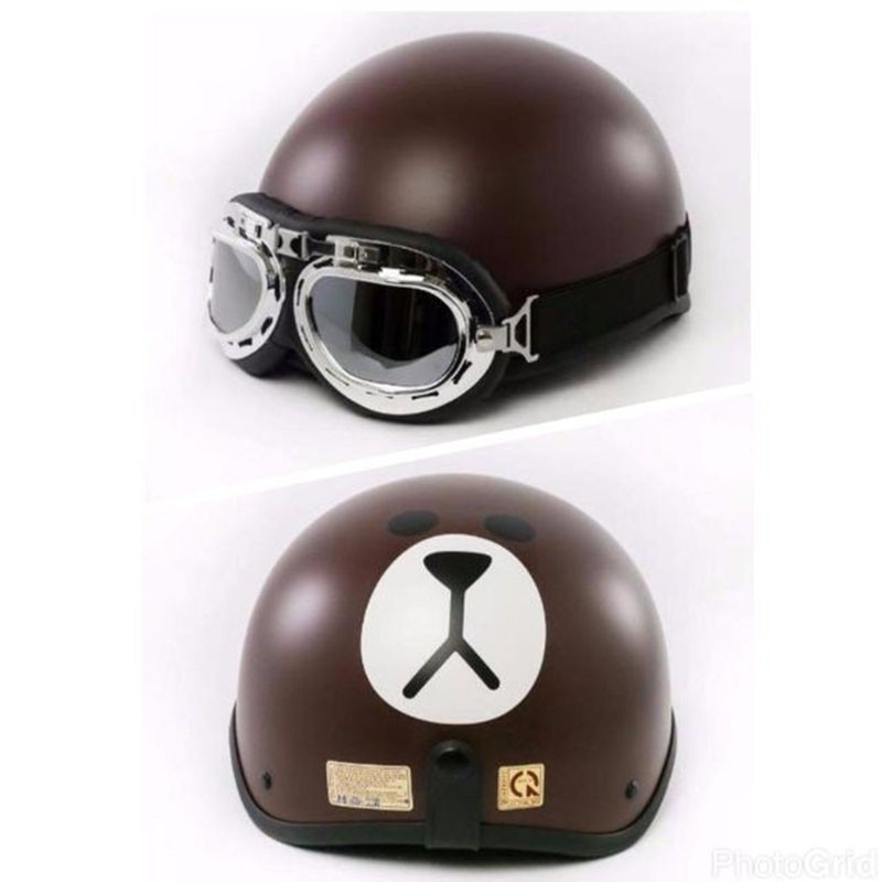 ComBo Mũ Bảo Hiểm Nửa Đầu 1/2 Hình Gấu Nâu   kèm Kính Phi Công và Chong Chóng - BH 6 Tháng Sử Dụn