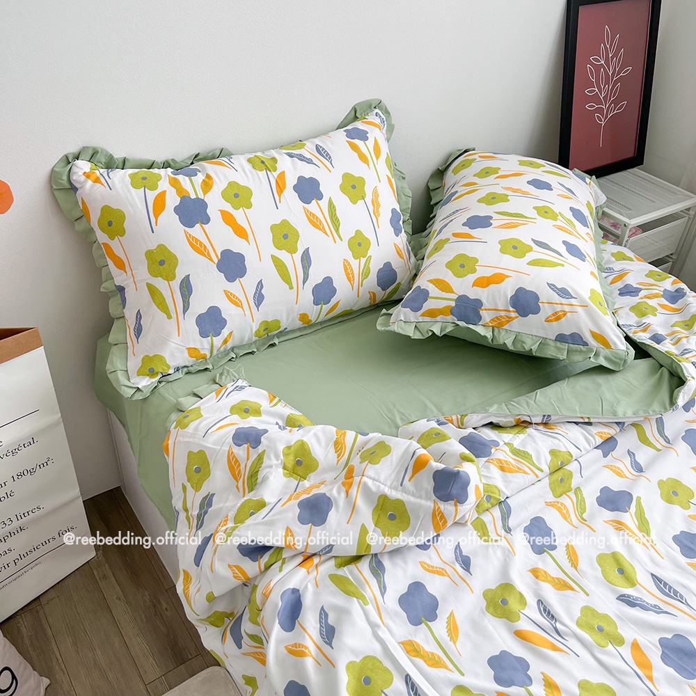 Bộ chăn ga gối chần bông Cotton Đũi Bèo REE Bedding đủ size giường nệm PLC172 - Mẫu 8