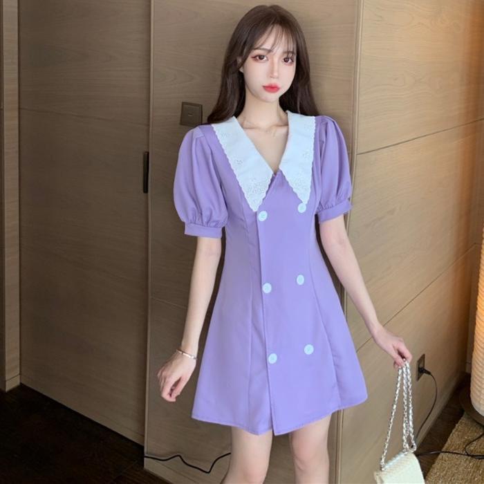 Đầm Tím Pastel Chữ A -Tay Phồng Mã QC85