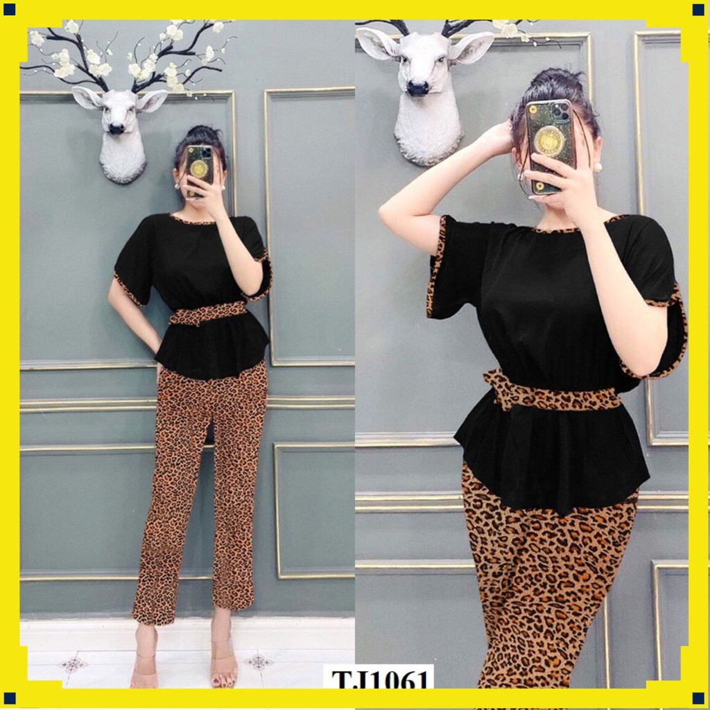 Set Đồ Nữ 🌸FREESHIP🌸 bộ quần dài beo áo phối viền kèm belt xinh xắn J1061 | BigBuy360 - bigbuy360.vn