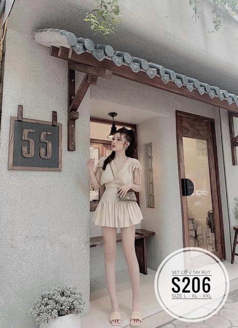 Bigsize Set cổ V tay rút S206