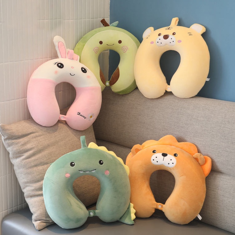 Gối Kê Cổ Chữ U Cao Su Non Hình Thú Dễ Thương Có Khóa Kéo Cho Dân Văn Phòng, Ô Tô, Máy Bay, Người Đau Mỏi Vai Gáy